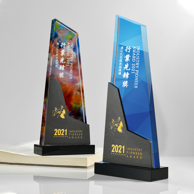 水晶彩印大理石奖杯活动颁奖纪念团队PK年会表彰优秀员工水晶奖杯|ru