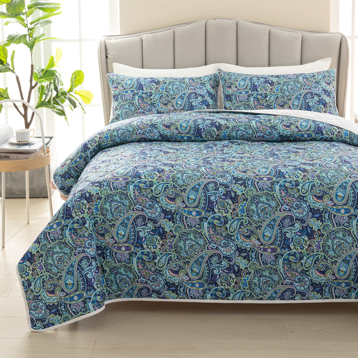 外贸专供床品三件套亚马逊冬季爆款轻奢数码印花超声波被子套件