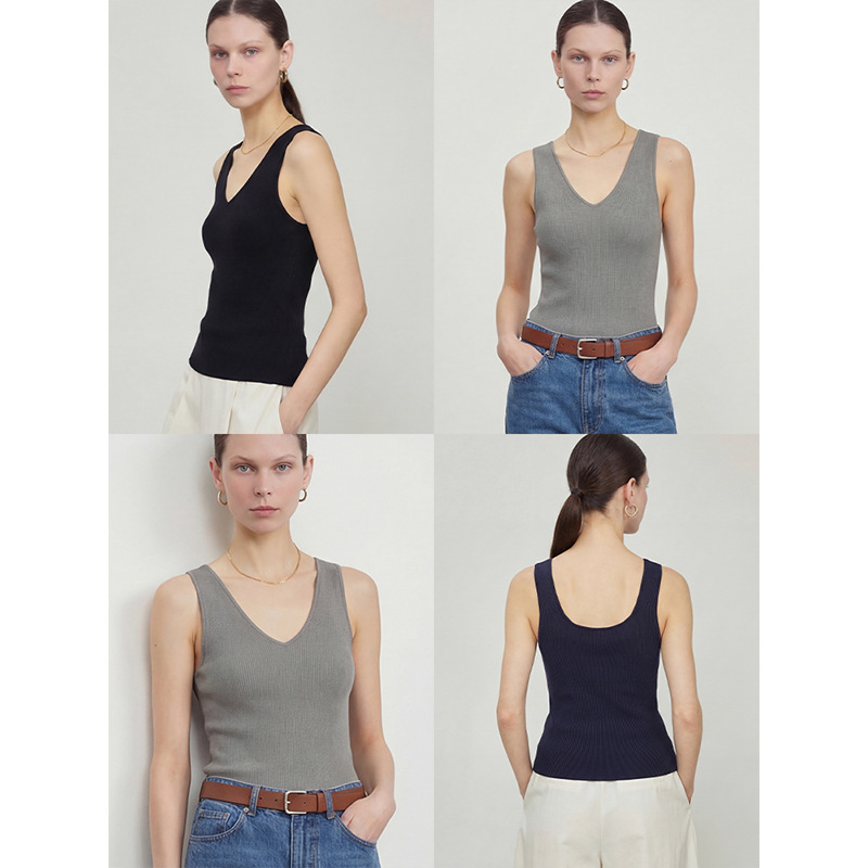 "White Dew" Reversible Knitted Vest with a Sleeveless Top Inside, Slim-Fit Base Layer, Cool Outerwear Camisole "White Dew" Reversible Knitted Vest with a Sleeveless Top Inside, Slim-Fit Base Layer, Cool Outerwear Camisole