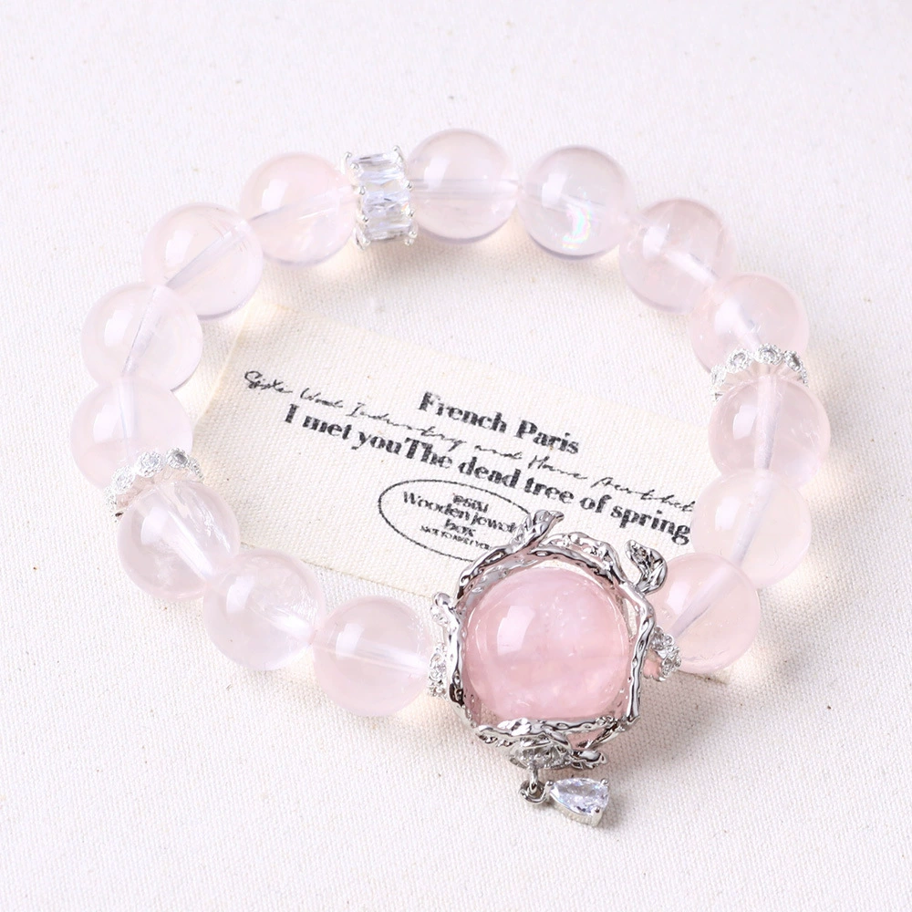 Браслет с розовыми кристаллами в стиле TikTok, 11 мм, розовый браслет «Сладкая любовь», круглый кулон из бисера, год зодиака, судьба