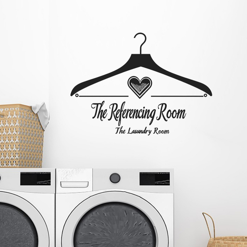 Mk34119 Black Clothes Hanger with Heart-Shaped English Slogan Laundry Room Background Wall Sticker Self-Adhesive Waterproof Decorative Sticker Mk34119 Black Clothes Hanger with Heart-Shaped English Slogan Laundry Room Background Wall Sticker Self-Adhesive Waterproof Decorative Sticker