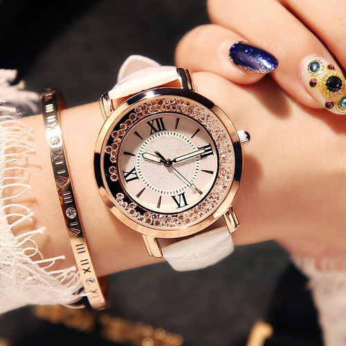 Trendy Lady Watch with Flowing Water Diamond Strap, Fashionable Casual Student Simple Strap Roman Numerals Watch