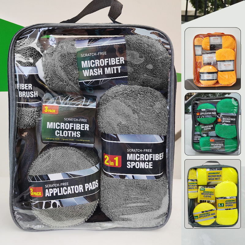 Car wash 9 pieces suit car towel home car beauty cleaning gloves towel cloth waxing sponge wheel brush