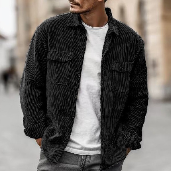 Camisas de pana en otoño e invierno, moda masculina, calle alta, cardigan de botón, abrigo de rayas, exportación transfronteriza masculina