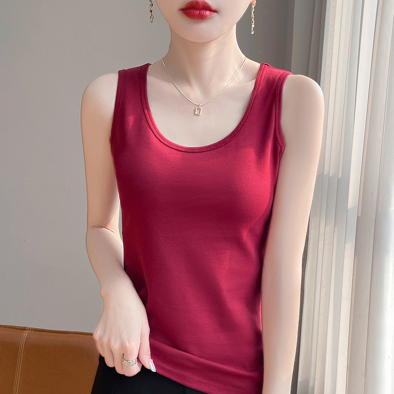 25 Summer Women's Cotton Vest Round Neck Cotton Loose Vest Sleeveless Top with Base Solid Color Sling