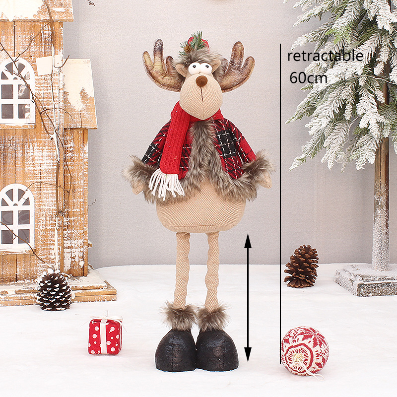 Navidad nuevo largo pelusa tela a cuadros rojos ancianos muñeco de nieve ELK muñeca decoración Navidad decoración suministros