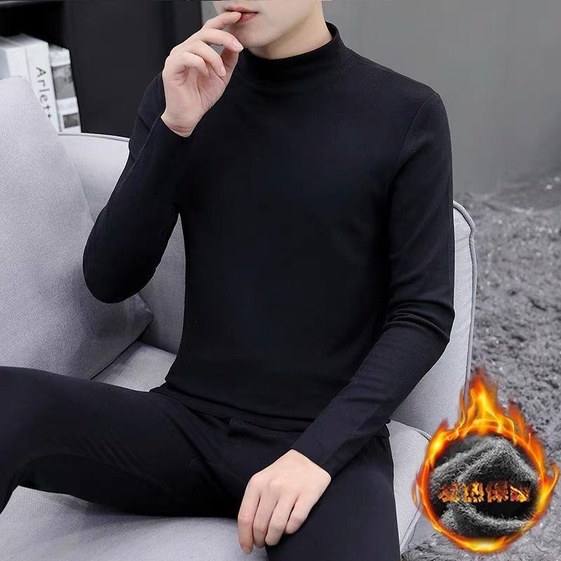 37 도 일정한 온도 남성의자가 가열 열 속옷 세트 슬림 핏 백킹 면 스웨터 양털 두꺼운 가을 옷과 바지