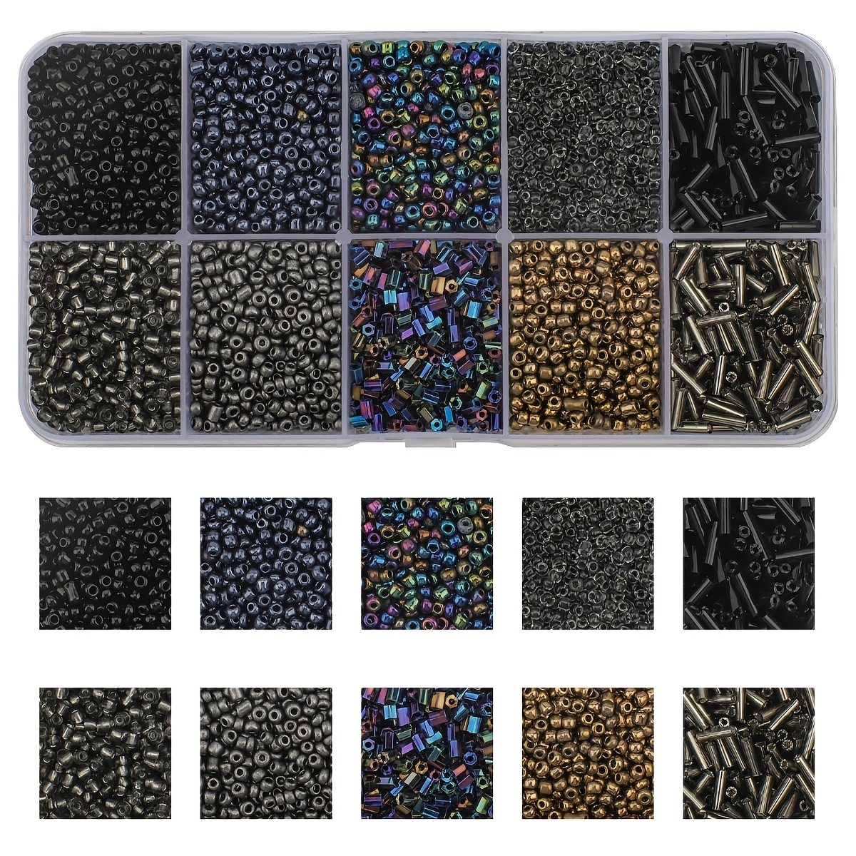 Cuentas de arroz 10 cuadrícula multicolor caja clásica de cuentas sueltas sequinilla pulsera pendientes DIY accesorios joyería al por mayor