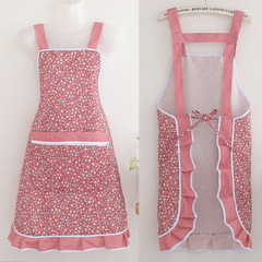 拉鏈口袋圍裙女夏季純棉廚房家用花邊碎花圍腰透氣全棉工作服
