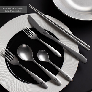 Vintage Stainless Steel Tableware Thickened Steak Knife Soup Rice Spoon Noodles Fork Chopsticks Restaurant Gift New Material Customization