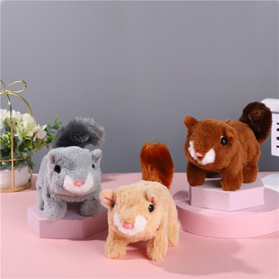 Plush Realistic Electric Squirrel Internet Celebrity Doll That Can Walk, Jump, Move Ears, and Make Sounds, Pet Toy Gift for Girls