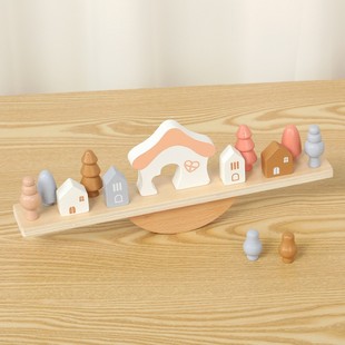 Wooden Animal balance rainbow small tree seesaw children's fun stacking high puzzle building blocks hand-eye coordination toys