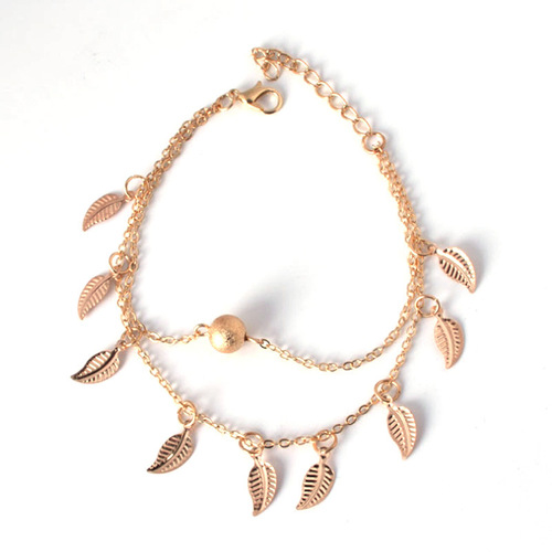 European and American cross-border hot-selling beach style leaf foot jewelry simple double-layer tassel ethnic style women's small leaf chain 