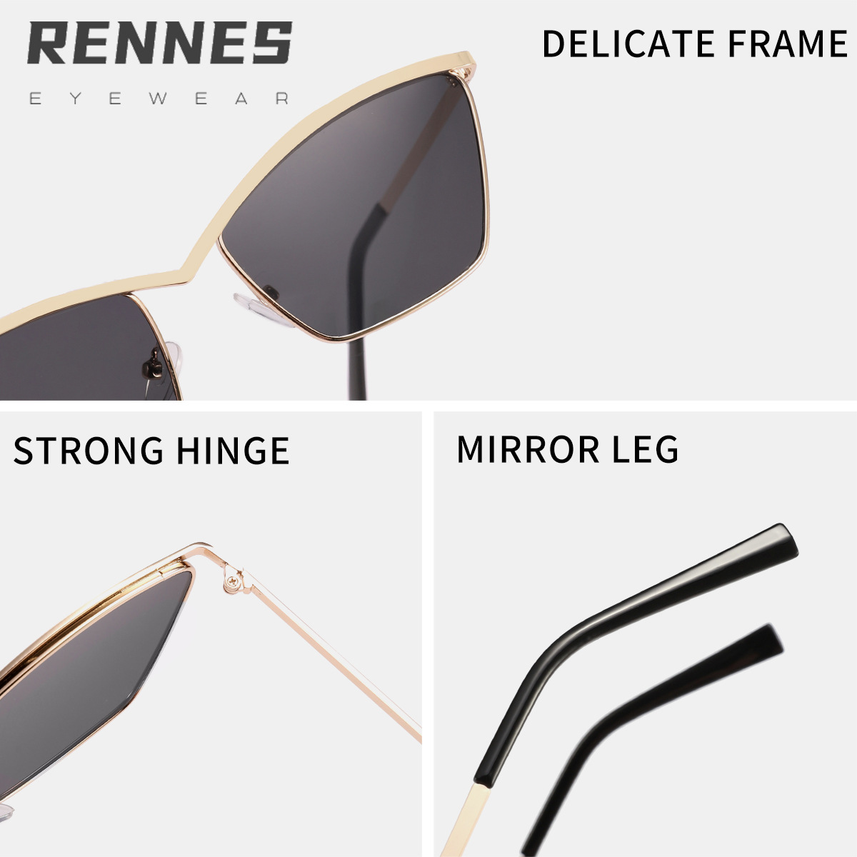 2024 nuevo estilo de alta gama retro metal ojo de gato personalidad gafas de sol modelo pasarela exquisitas gafas de sol de montura pequeña