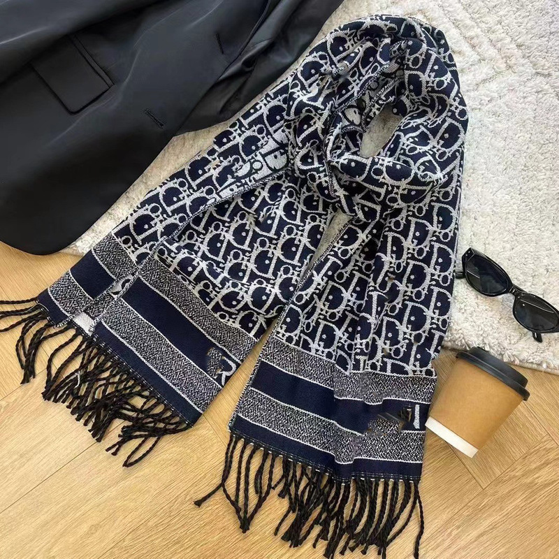 New D Letter Double-Sided Scarf for Women Winter Thickeneded Imitation Cashmere Shawl Warm Scarf Brand Scarf