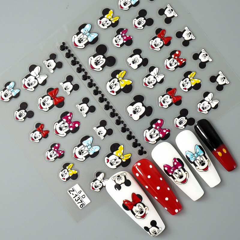 Redanco New 5D Embossed Cartoon Mickey Mouse Nail Stickers Three-Dimensional Adhesive Nail Decals Wholesale
