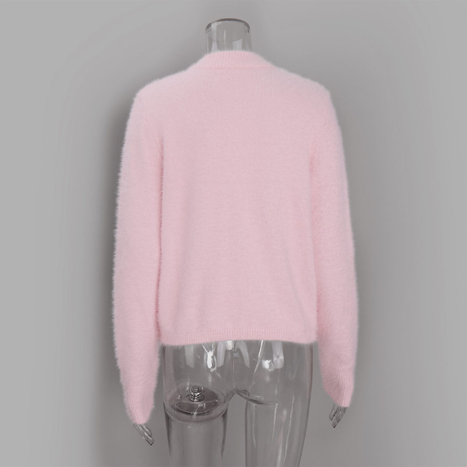 Áo khoác cardigan len nữ dáng ôm cổ tròn tay dài một hàng cúc chất liệu lông mềm mại — Màu hồng, Màu trắng, Màu xám nhạt, Xanh đậm chi tiết 39