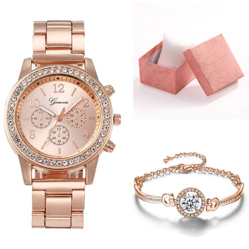 Factory direct sales cross-border foreign trade hot-selling steel belt diamond ladies gift box set one diamond bracelet three-piece watch