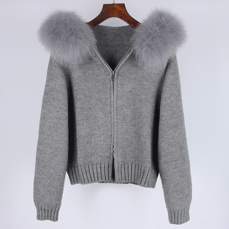 Women's Clothing Spring Jacket Women Zipper Real Fox Fur Collar Hooded Cardigan Tops Jacket Women High end Spring and Autumn_ipsvogv.com