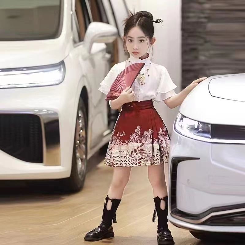 Niños corto vestido de caballo para niñas conjunto 2025 nuevo antiguo estilo de verano antiguo estilo de verano chica delgada