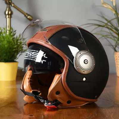 Motosiklet kaskı (dəbilqə) Vintage Helmet for Men and Women - matte-black-m57-58