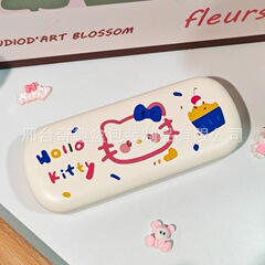 Kt猫メガネケースinsかわいい携帯女性フレーム近視メガネ収納ケース圧壊防止漫画カップル