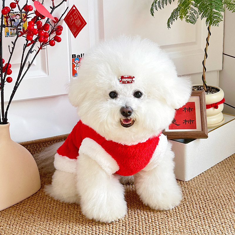 애완견 새해 옷 가을 겨울 옷 포메라니안 탄성 애완 동물 새해 수제 편안한 견인 두꺼운 시리즈