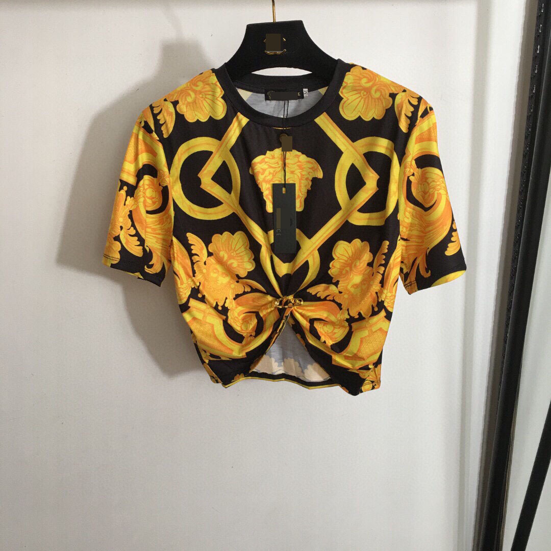 Shenzhen Nanyou high-end fashion cute new style full-print Medusa pin waist-cinching short-sleeve T-shirt top