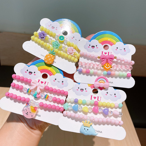 Cross-border hot-selling children's acrylic bracelet hand-beaded colorful cartoon fruit little girl versatile jewelry set