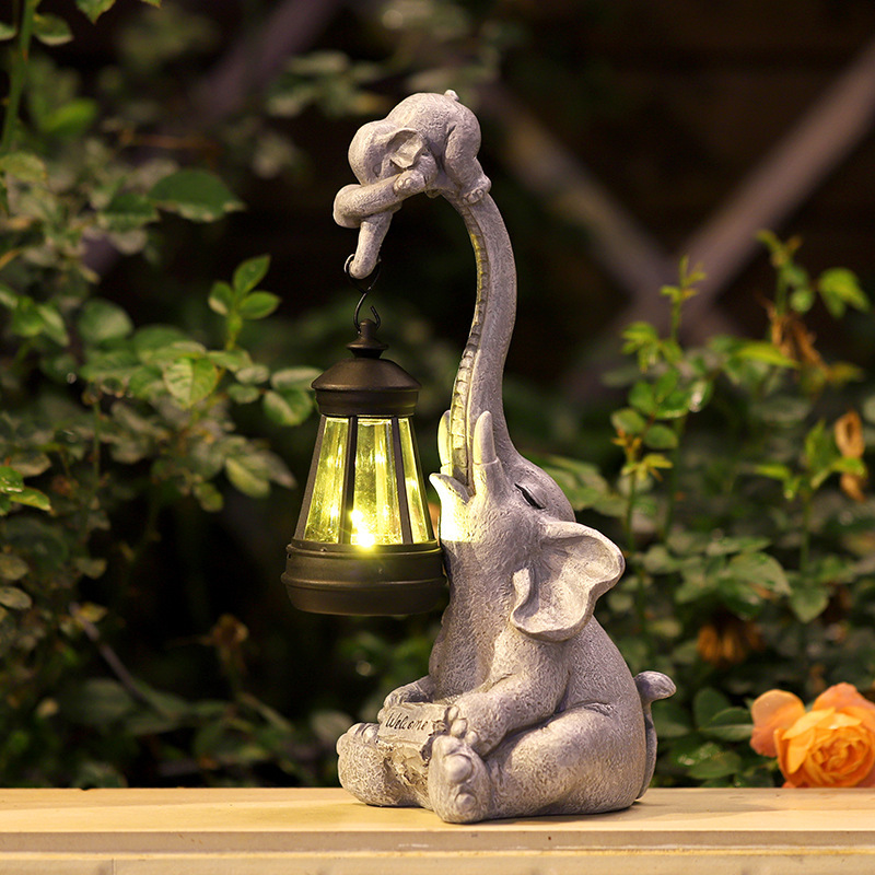 Cross-Border New Product Solar Elephant Lantern Garden Decoration Ornaments Resin Crafts Balcony Lawn Lamp