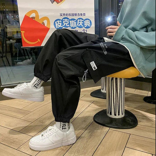 Summer thin men's student loose Korean style work pants men's INS trendy brand tie-up ankle sports nine-inch casual pants