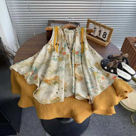 女童夏装薄款雪纺裙短裤两件套2026新款中大童满印休闲甜美套装潮