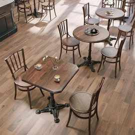美式复古中古风实木白蜡木方形桌椅组合咖啡厅奶茶店甜品店西餐厅