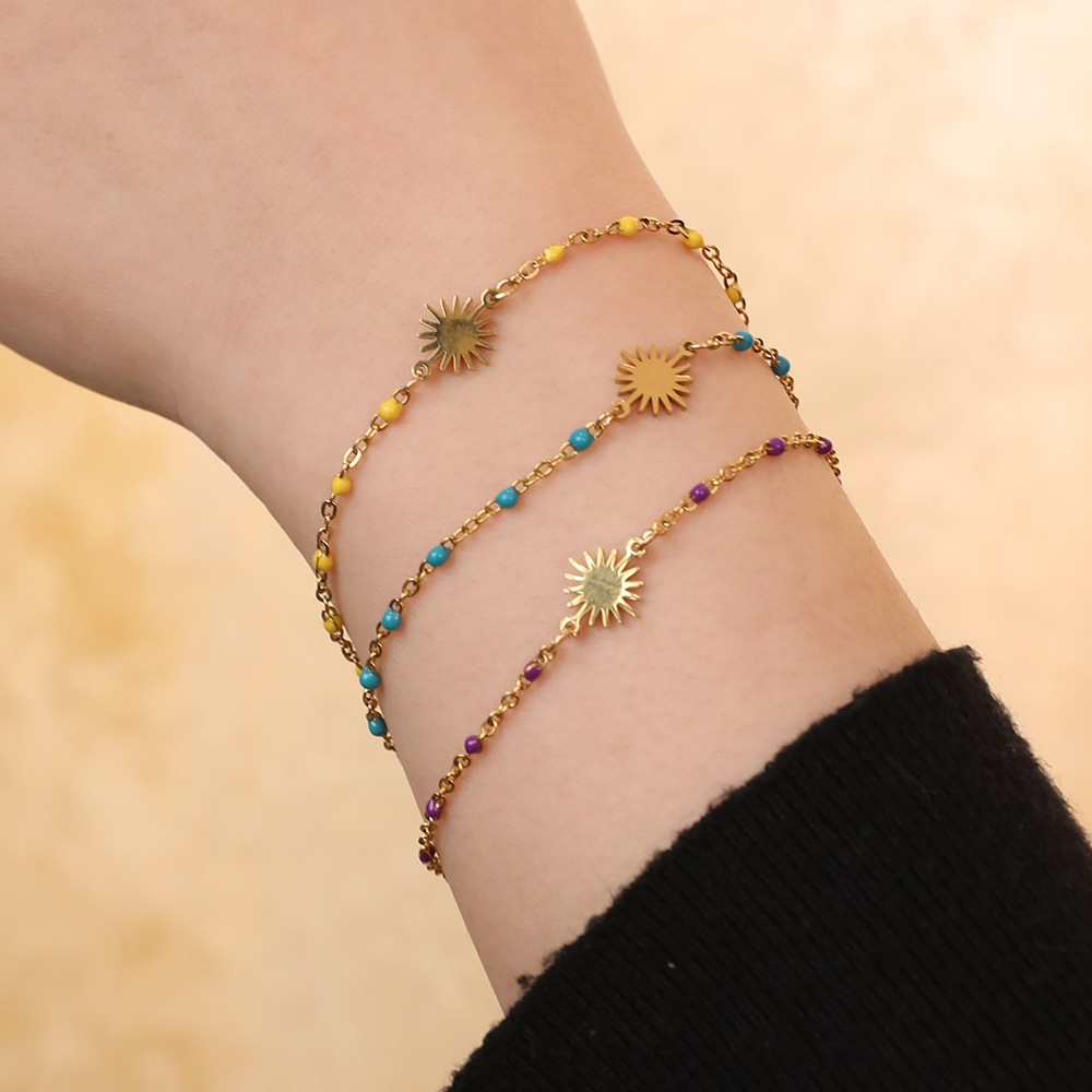 5g Weight Bracelets Classification 1 Piece Quantity Holiday, Daily Occasion Stainless Steel Material Sun Pattern Women's Gender Enamel, Plating Design Simple Style Style Simple Style Sun Stainless Steel Enamel Plating Bracelets 1 Piece 14