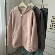 少女粉仿羊绒加绒加厚休闲连帽卫衣女拉链开衫宽松减龄上衣秋冬新