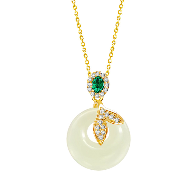 Hetian Jade Peace Buckle S925 Sterling Silver Necklace Women FASHION JEWELRY Gif
