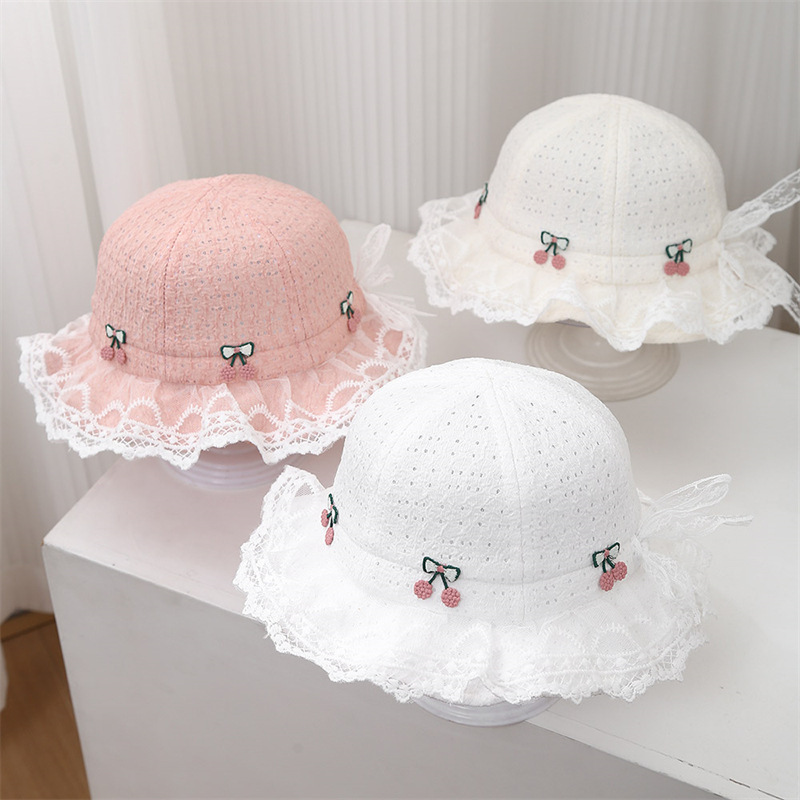 Bebés de primavera y otoño delgado sombrero de pescador arco princesa viento super lindo encaje de viaje asiático cuenca sombrero de marea sombrero