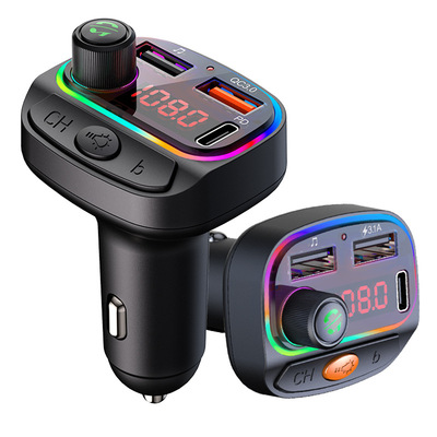 新款七彩燈車載藍牙mp3播放器多功能車載充電器fm發射器QC3.0車充