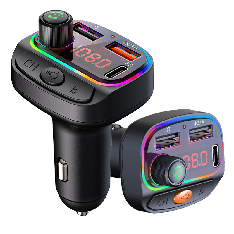 新款七彩燈車載藍牙mp3播放器多功能車載充電器fm發射器QC3.0車充