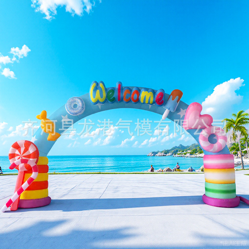 Arco inflable de dibujos animados para escuela primaria, jardín de infantes, puerta inflable de arcoíris, evento de celebración, ceremonia de inauguración, membrana inflable