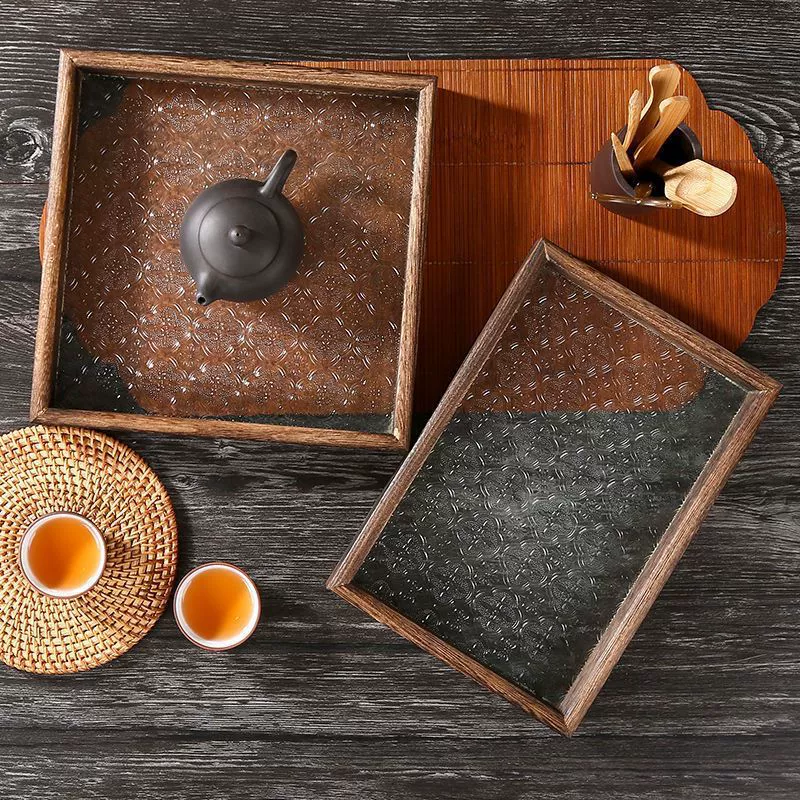Винтажный поднос для цветов бегонии чайный поднос бытовой Простой прямоугольный поднос деревянный поднос для чашки чайный столик поднос стеклянный поднос