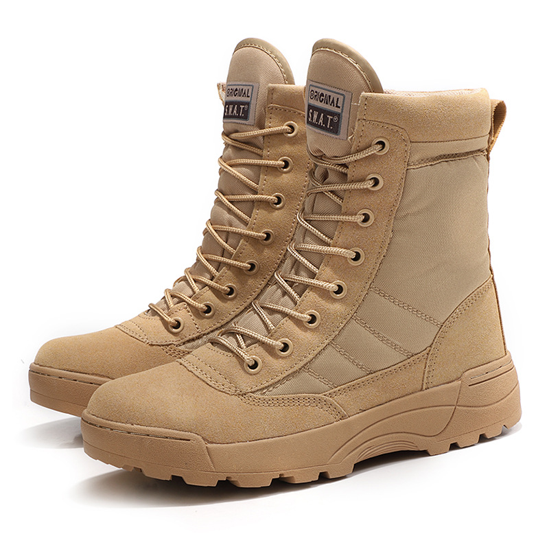 Black men's flat and thick high top rubber hiking shoes_voghion.com