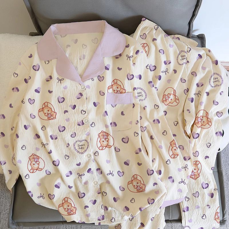 Al por mayor transfronterizo nubes de algodón pantalones de manga larga primavera y otoño de alta calidad cardigans de dibujos animados para mujeres set pijamas ropa casera