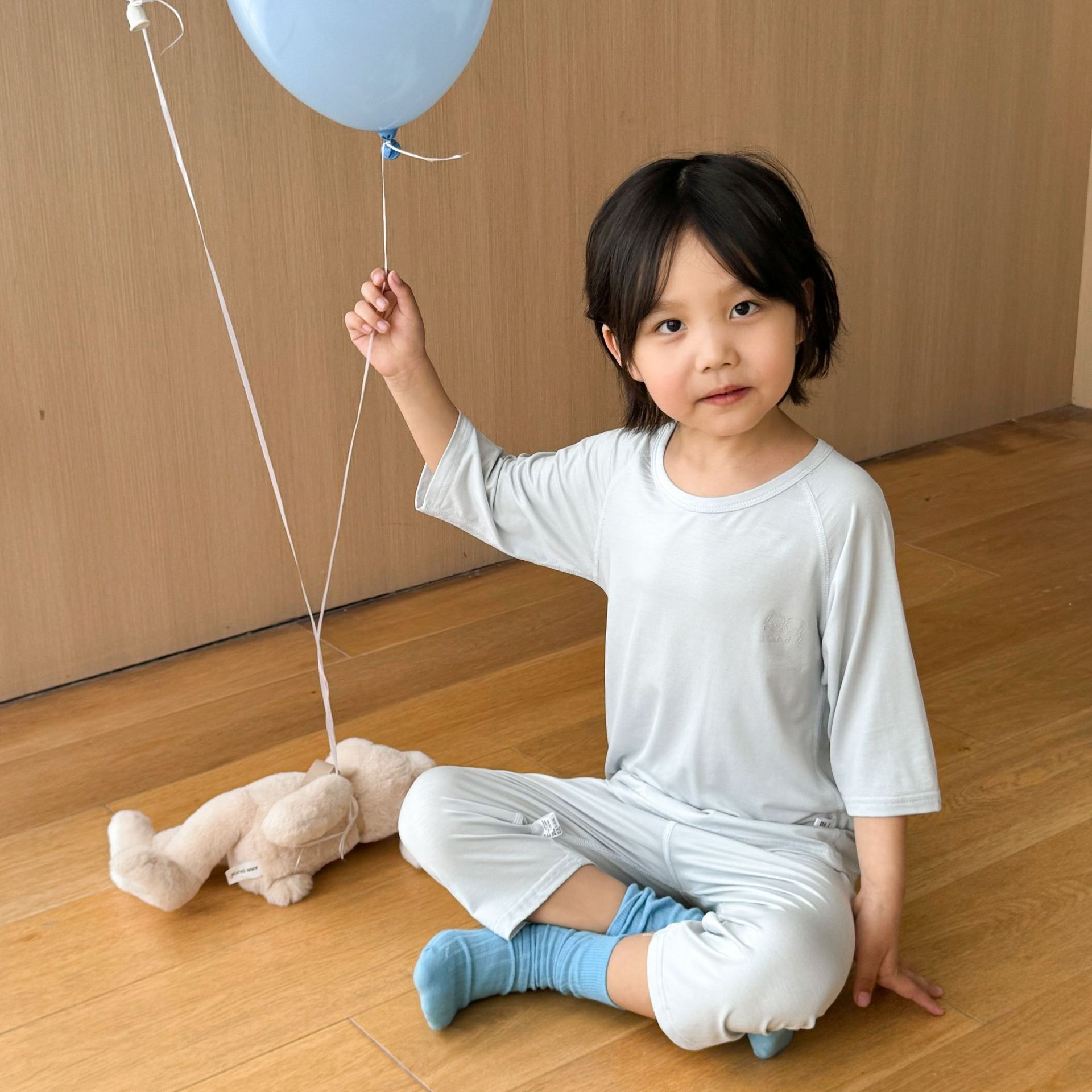 Pijamas de verano para niños sin hueso ropa de aire acondicionado delgada niña Tensi hombro conjunto de siete puntos ropa para el hogar bebé