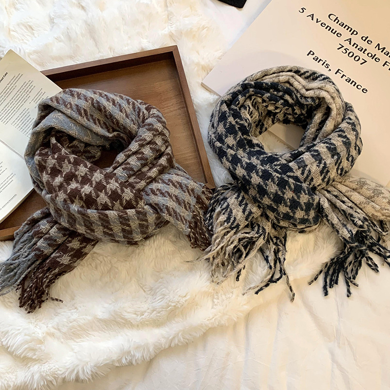 Transfronterizos 1000 pájaros bufandas a cuadros mujeres otoño invierno 2025 nuevo alto estilo coreano multifuncional chal grueso abrigo al por mayor