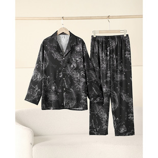 Star Couple Light Luxury High-end Sense Pocket Pajamas Early Spring Ice Silk Long-sleeved Comfortable suit Home Clothes