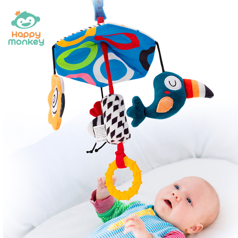 Happy monkey baby carrinch colgante campana de viento recién nacido calmar campana de cama inteligente campana paraguas juguetes