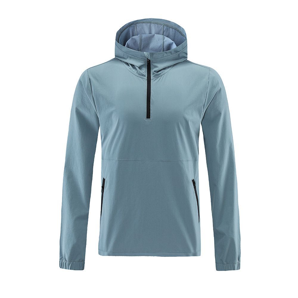 Otoño e invierno deportes de secado rápido ropa deportiva de los hombres media cremallera con capucha manga larga fitness running chaqueta deportiva color sólido top