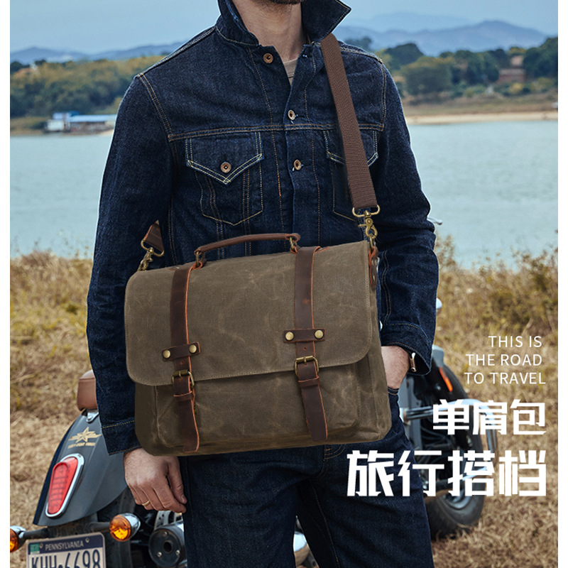 Bolsa de hombro, cámara vintage oblíqua a través de Europa y Estados Unidos, bolsa de cámara de cera a prueba de agua, suministro transfronterizo de cuero directo a Amazon