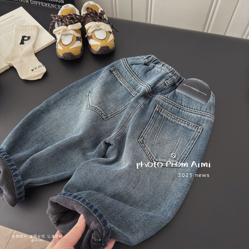 Children's Fleece-Lined Jeans Korean Style Soft Denim Pants Autumn and Winter Stylish Versatile Pants Trendy Jeans Children's Clothing Children's Fleece-Lined Jeans Korean Style Soft Denim Pants Autumn and Winter Stylish Versatile Pants Trendy Jeans Children's Clothing